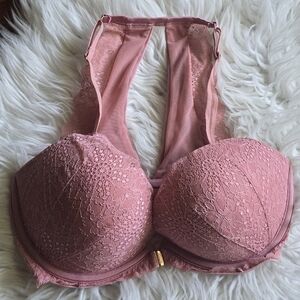 PINK Victoria's Secret Lace Date Push Up Bra Sz.32DDD Pink Blush Front Closure